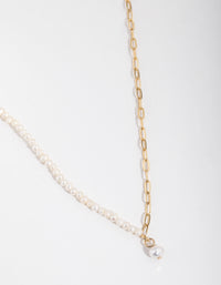 Gold Plated Half Freshwater Pearl Necklace - link has visual effect only