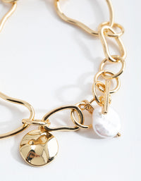 Gold Plated Freshwater Pearl Long Fob Bracelet - link has visual effect only