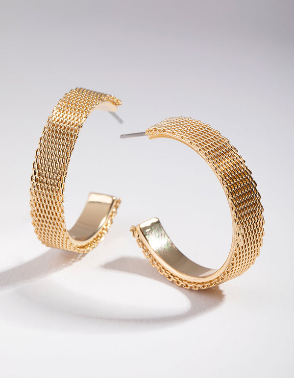 Gold Mesh C-Hoop Earrings