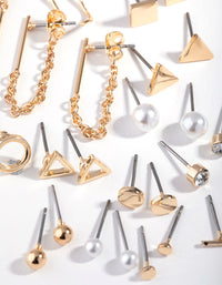 Gold Mix Geometric Shapes 16-Pack Earring - link has visual effect only