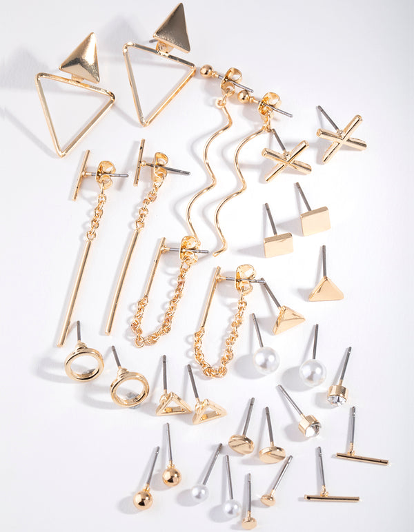 Gold Mix Geometric Shapes 16-Pack Earring