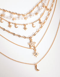 Gold Pearl Drop Celestial 5-Row Necklace - link has visual effect only