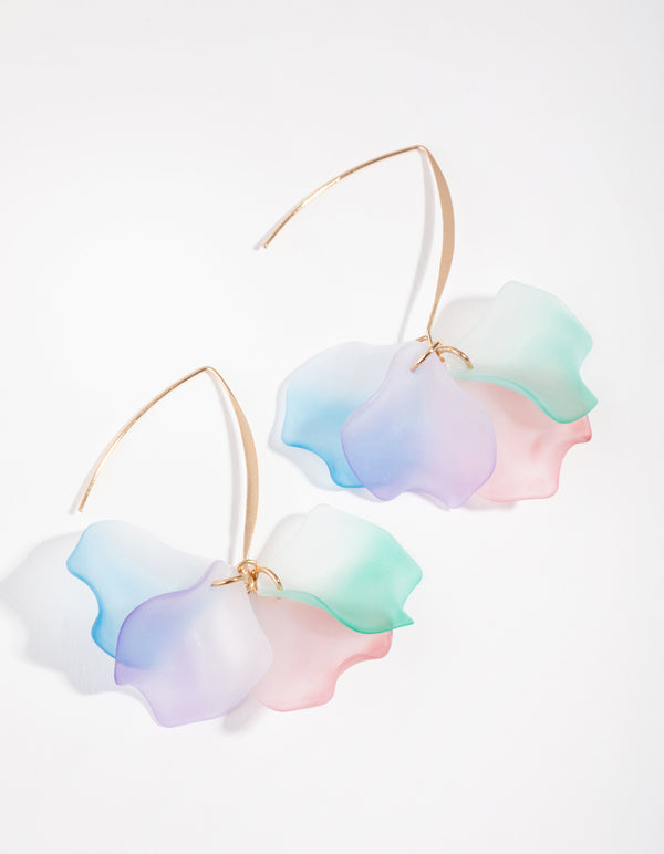 Gold Frosted Petal Drop Earrings