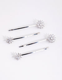 Silver Cubic Zirconia Flower Mix Hair Slide 4-Pack - link has visual effect only