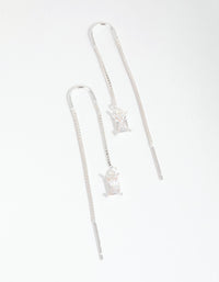 Sterling Silver Cubic Zirconia Thread Thru Earrings - link has visual effect only