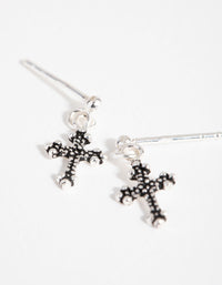 Sterling Silver Antique Cross Drop Earrings - link has visual effect only