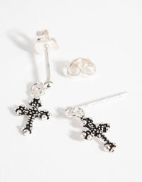 Sterling Silver Antique Cross Drop Earrings - link has visual effect only