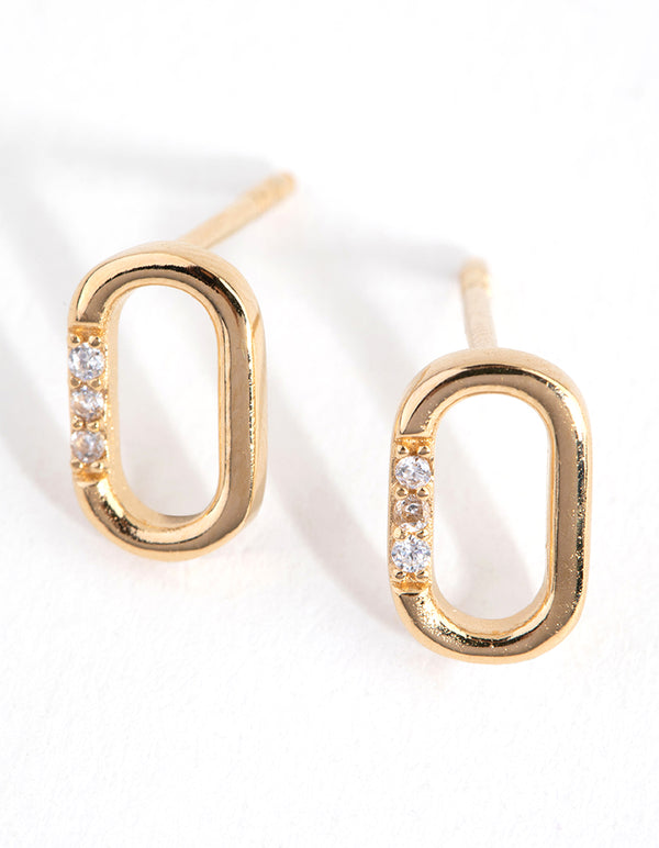 Sterling Silver Gold Cubic Zirconia Link Stud Earrings