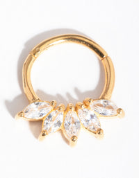 Gold Plated Sterling Silver Marquise Cubic Zirconia Clicker - link has visual effect only