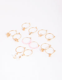 Gold Flower Bead Hoop Earring 6-Pack - link has visual effect only