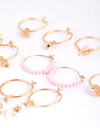 Gold Flower Bead Hoop Earring 6-Pack - link has visual effect only