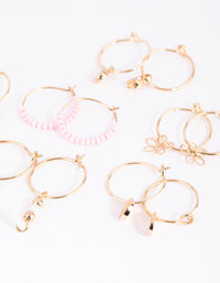 Gold Flower Bead Hoop Earring 6-Pack - link has visual effect only