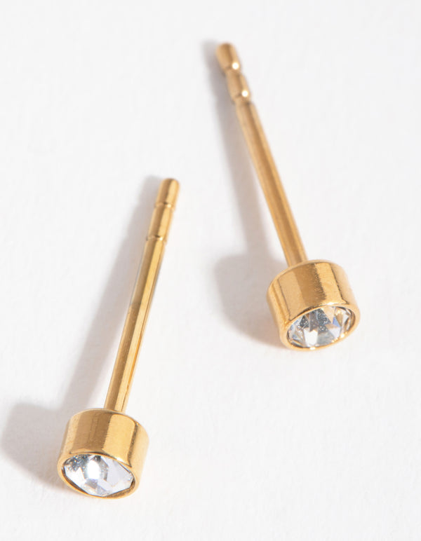 24 Carat Gold Plated Titanium April Diamante Stud Earrings