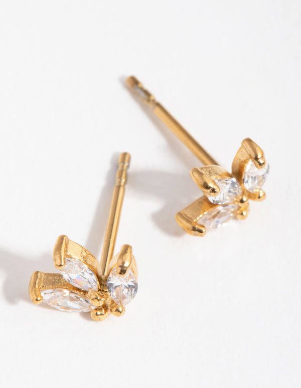 24 Carat Gold Plated Surgical Steel Marquise Stud Earrings