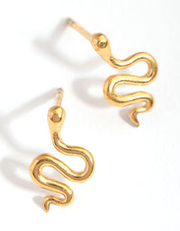 24 Carat Gold Plated Surgical Steel Polished Snake Stud Earrings - link has visual effect only