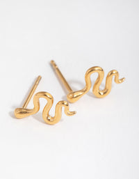 24 Carat Gold Plated Surgical Steel Polished Snake Stud Earrings - link has visual effect only