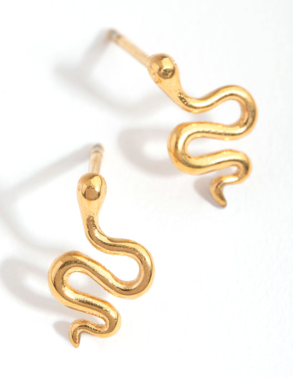 24 Carat Gold Plated Surgical Steel Polished Snake Stud Earrings