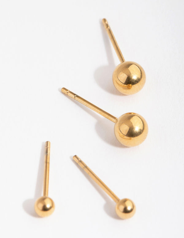 24 Carat Gold Plated Titanium Graduated Ball Stud Earrings