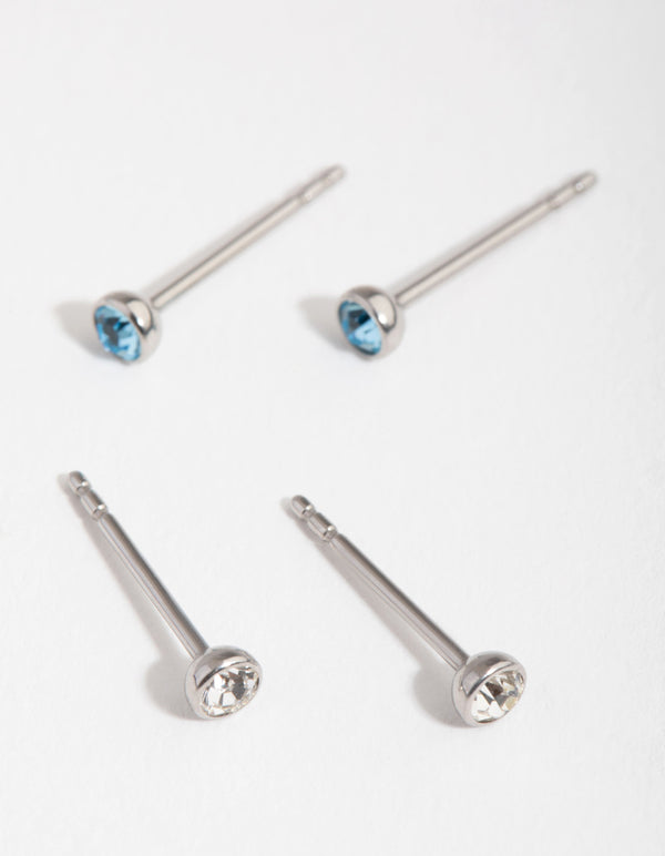 Surgical Steel Blue Diamante Pack Stud Earrings