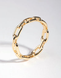 Gold Plated Skinny Rectangle Link Ring - link has visual effect only