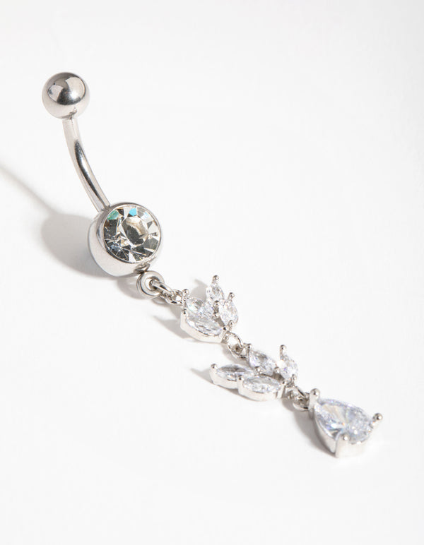 Surgical Steel Cubic Zirconia Marquise Drop Belly Ring