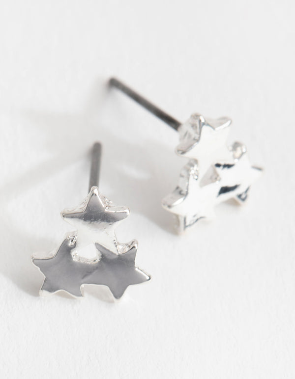 Silver Triple Star Stud Earrings