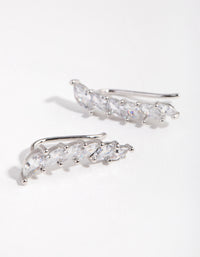 Silver Diamond Simulant Cubic Zirconia Marquaise Crawler Earrings - link has visual effect only