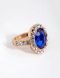 Gold Diamante Surrounded Blue Stone Ring - link has visual effect only