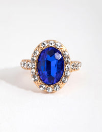 Gold Diamante Surrounded Blue Stone Ring - link has visual effect only