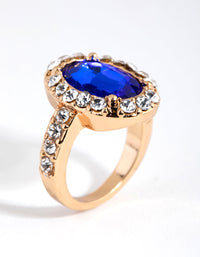 Gold Diamante Surrounded Blue Stone Ring - link has visual effect only