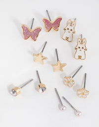 Kids Gold Glitter Butterfly 6-Pack Earrings - link has visual effect only