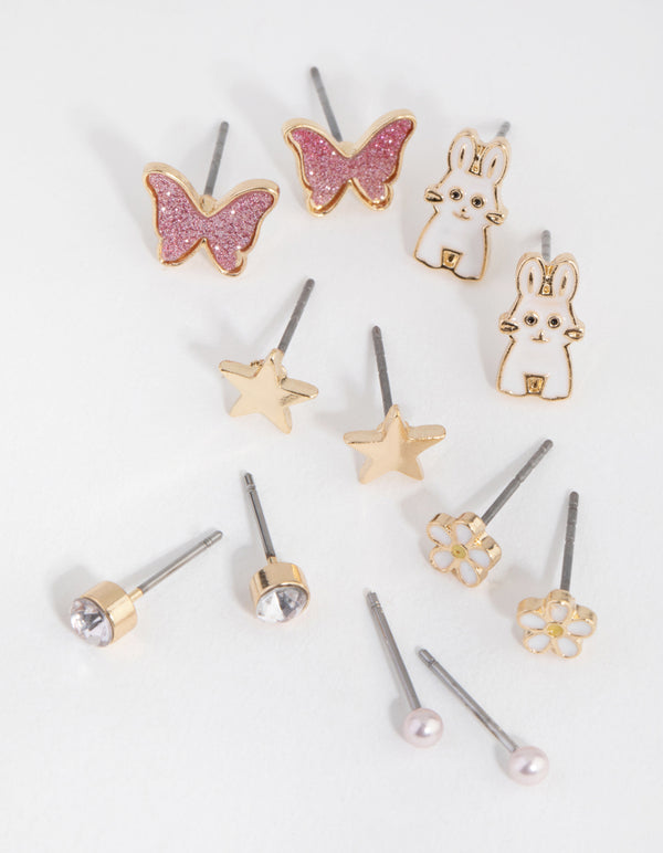 Kids Gold Glitter Butterfly 6-Pack Earrings