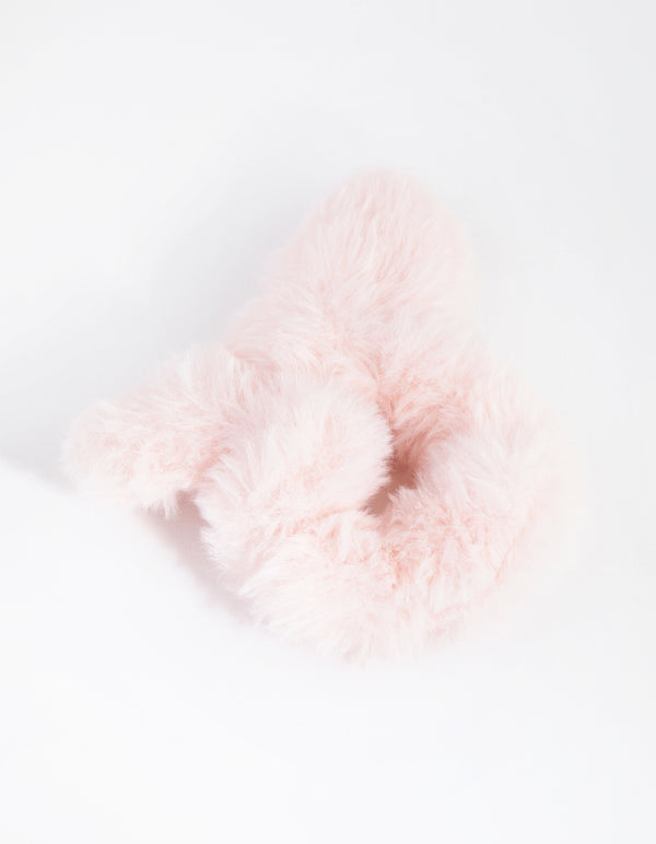 Kids Pink Faux Fur Bunny Hair Scrunchie