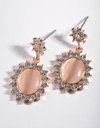 Rose Gold Oval Cateye Diamante Drop Earrings - link has visual effect only