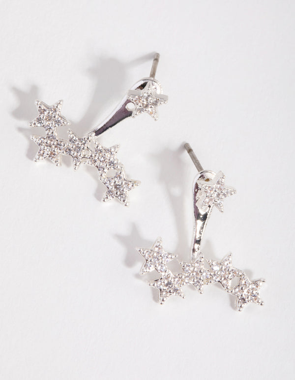 Silver Cubic Zirconia Star Jacket Earrings