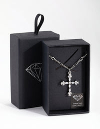 Silver Diamond Simulant Decorated Cross Necklace - link has visual effect only