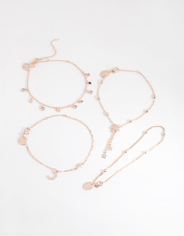 Rose Gold Celestial Drop Bracelet 4-Pack