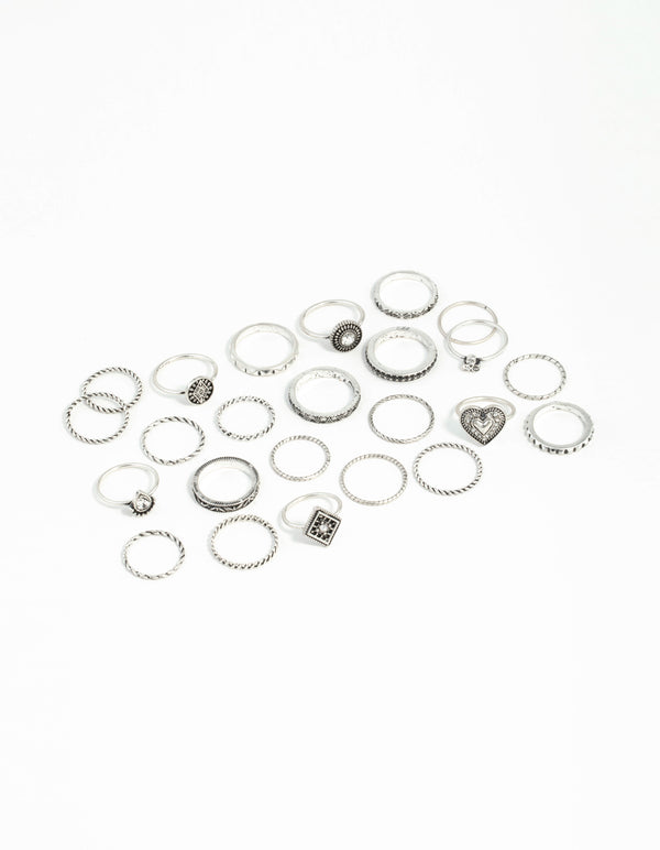 Antique Silver Etched Ring 24-Pack