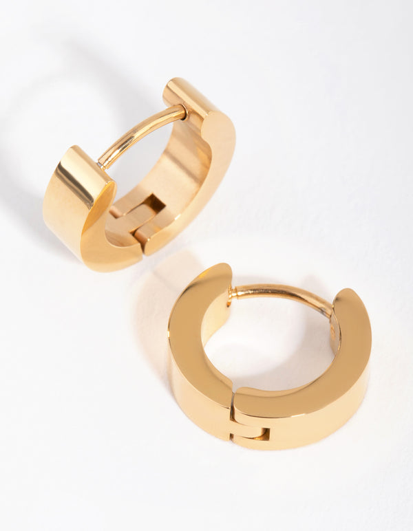 24 Carat Gold Plated Titanium Wide Huggie Earrings - Lovisa