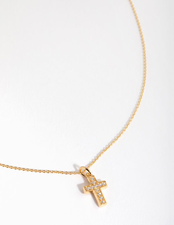 Gold Cubic Zirconia Pave Cross Necklace