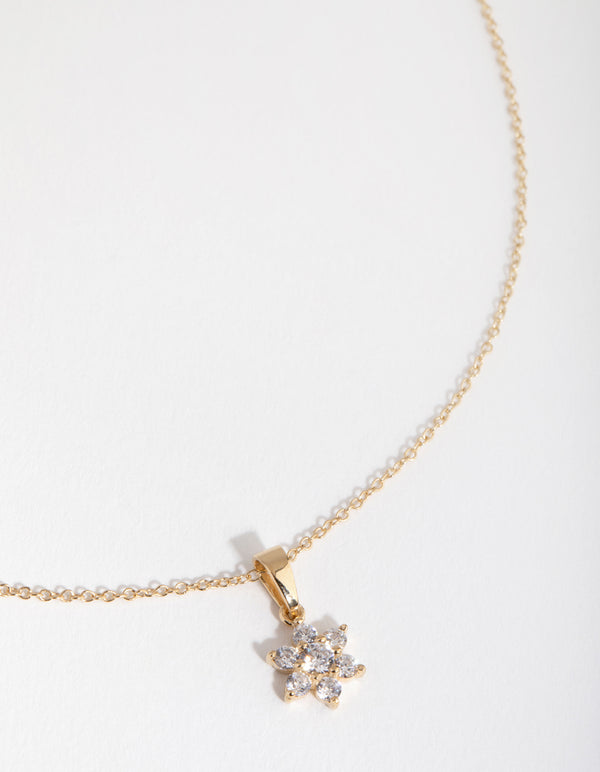 Gold Cubic Zirconia Flower Necklace