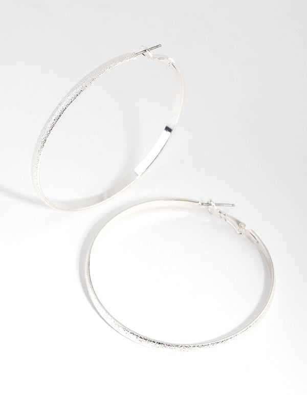 Silver Brushed 55mm Textured Hoop Earrings