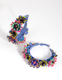 Beaded Flower Border Hoop Earrings - link has visual effect only