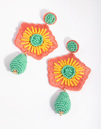 Seed Bead Statement Flower Drop Earrings - link has visual effect only