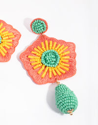 Seed Bead Statement Flower Drop Earrings - link has visual effect only