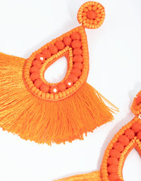 Orange Thread Fan Beaded Drop Earrings - link has visual effect only