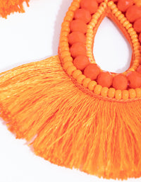 Orange Thread Fan Beaded Drop Earrings - link has visual effect only