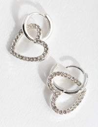 Silver Heart Diamante Huggie Earrings - link has visual effect only