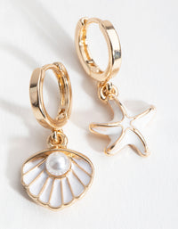 Gold Matte Shell & Pearl Huggie Earrings - link has visual effect only