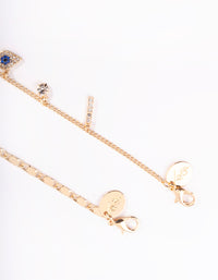 Gold Evil Eye,Hamsa & Chain Charm Anklet Pack - link has visual effect only